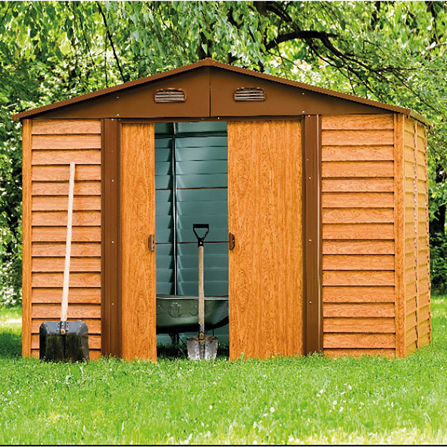 VERDELOOK - Casetta box da giardino in metallo Chalet - h215x278x238 cm